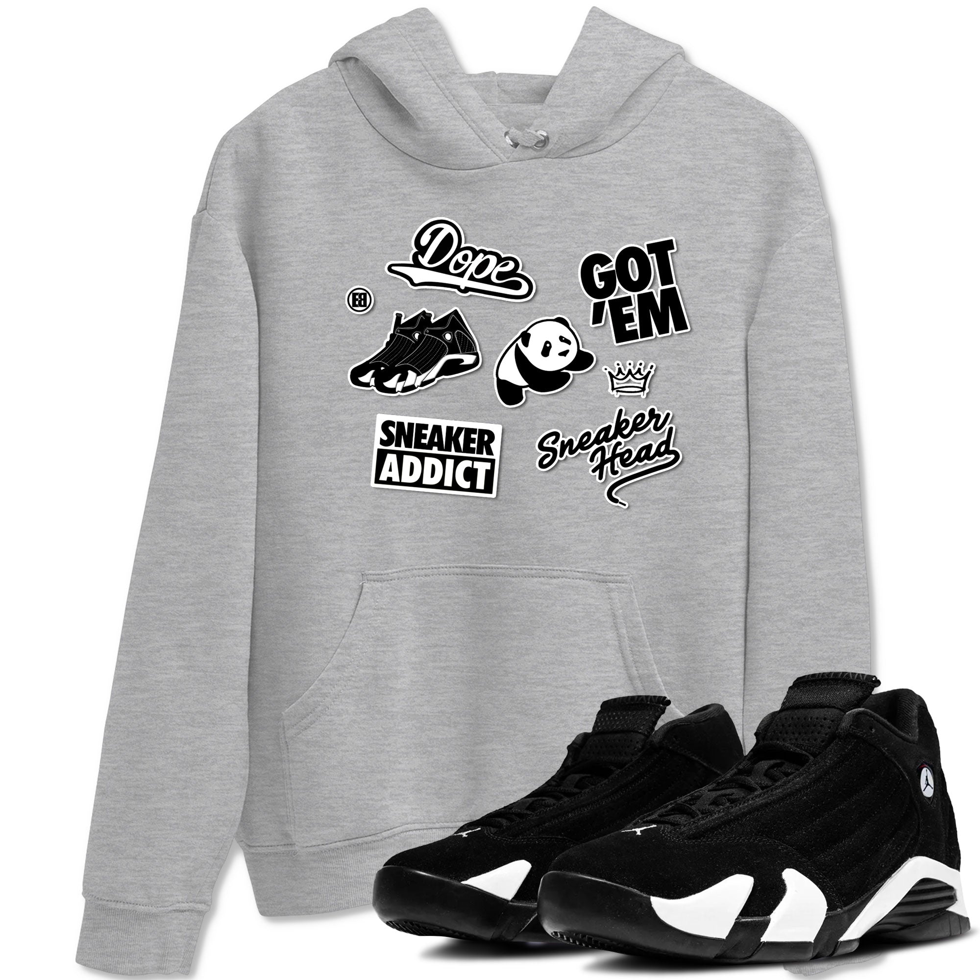14s Panda shirt to match jordans Sneakerhead Sticker sneaker tees Air Jordan 14 Panda SNRT Sneaker Release Tees unisex cotton Heather Grey 1 crew neck shirt
