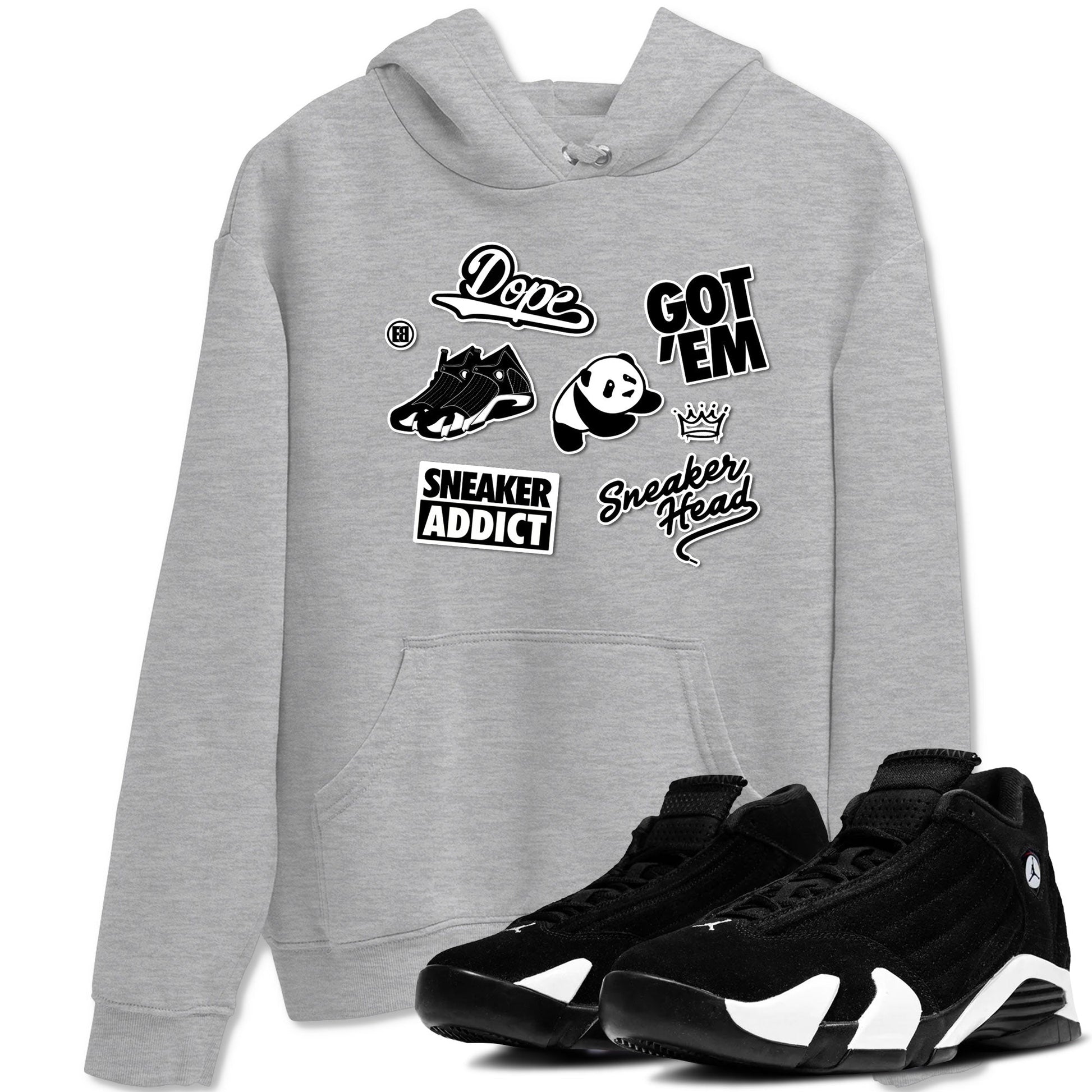 14s Panda shirt to match jordans Sneakerhead Sticker sneaker tees Air Jordan 14 Panda SNRT Sneaker Release Tees unisex cotton Heather Grey 1 crew neck shirt