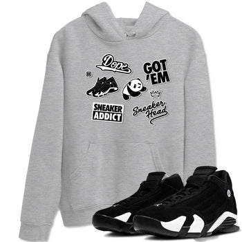 14s Panda shirt to match jordans Sneakerhead Sticker sneaker tees Air Jordan 14 Panda SNRT Sneaker Release Tees unisex cotton Heather Grey 1 crew neck shirt