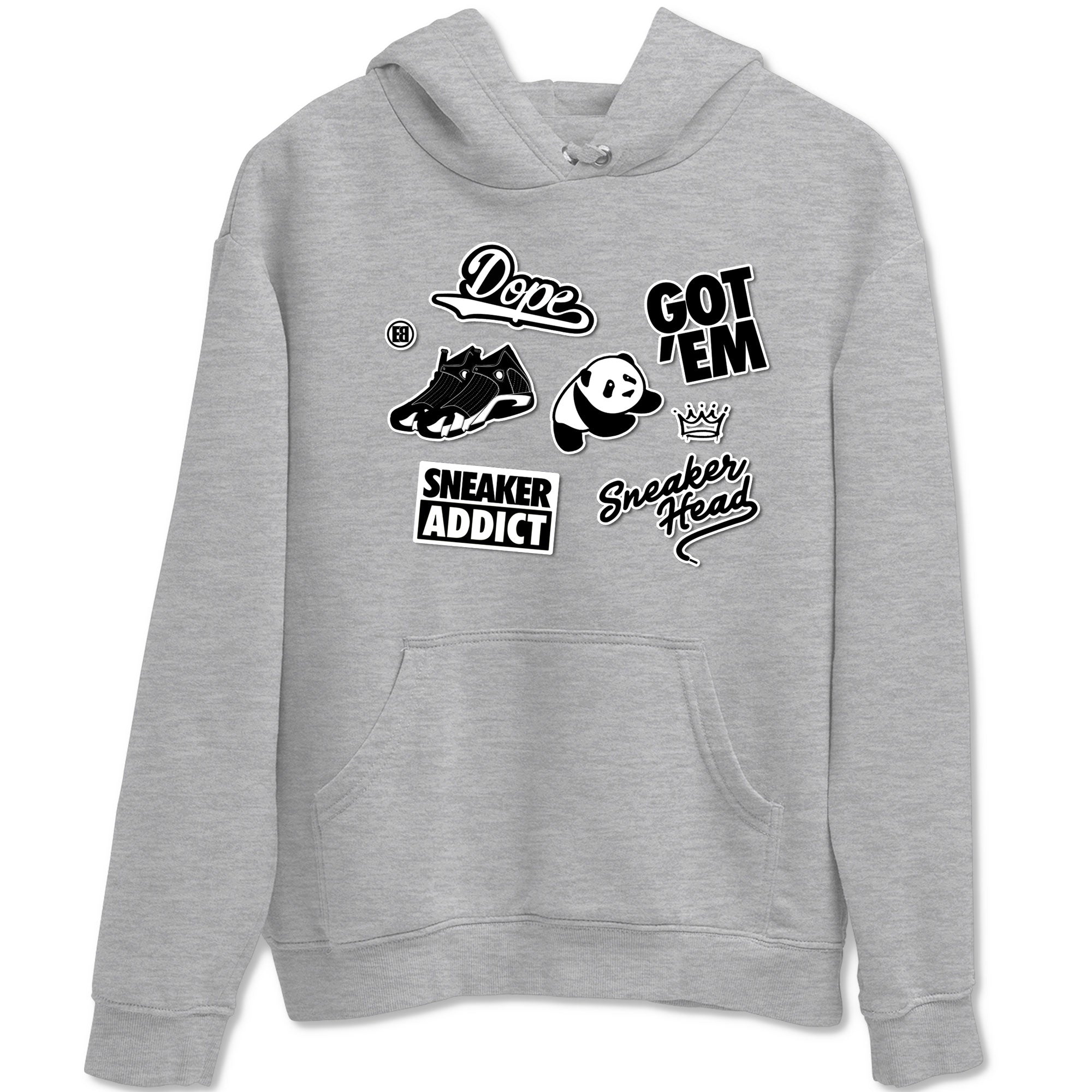 14s Panda shirt to match jordans Sneakerhead Sticker sneaker tees Air Jordan 14 Panda SNRT Sneaker Release Tees unisex cotton Heather Grey 2 crew neck shirt