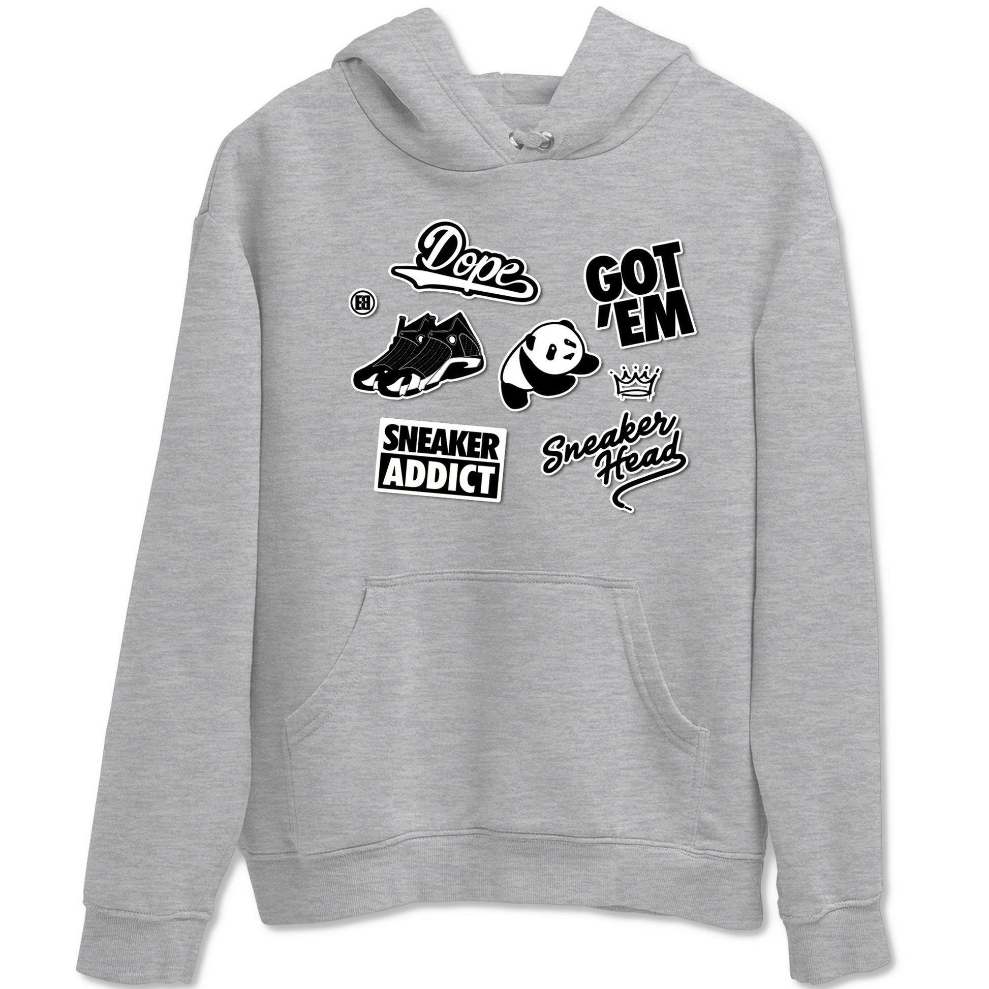 14s Panda shirt to match jordans Sneakerhead Sticker sneaker tees Air Jordan 14 Panda SNRT Sneaker Release Tees unisex cotton Heather Grey 2 crew neck shirt