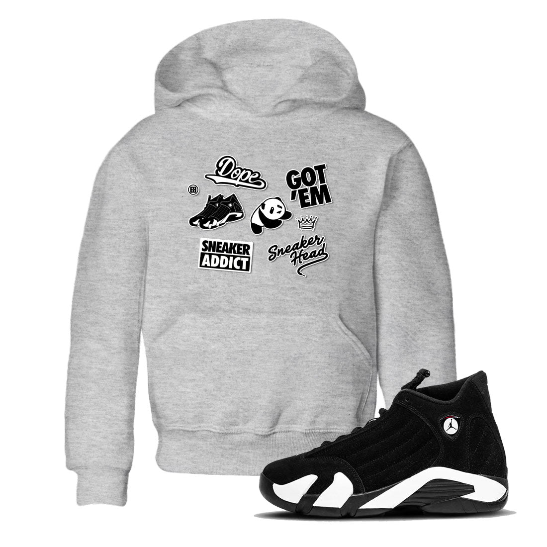 14s Panda shirt to match jordans Sneakerhead Sticker sneaker tees Air Jordan 14 Panda SNRT sneaker release tees baby toddler Heather Grey 1 cotton Shirt