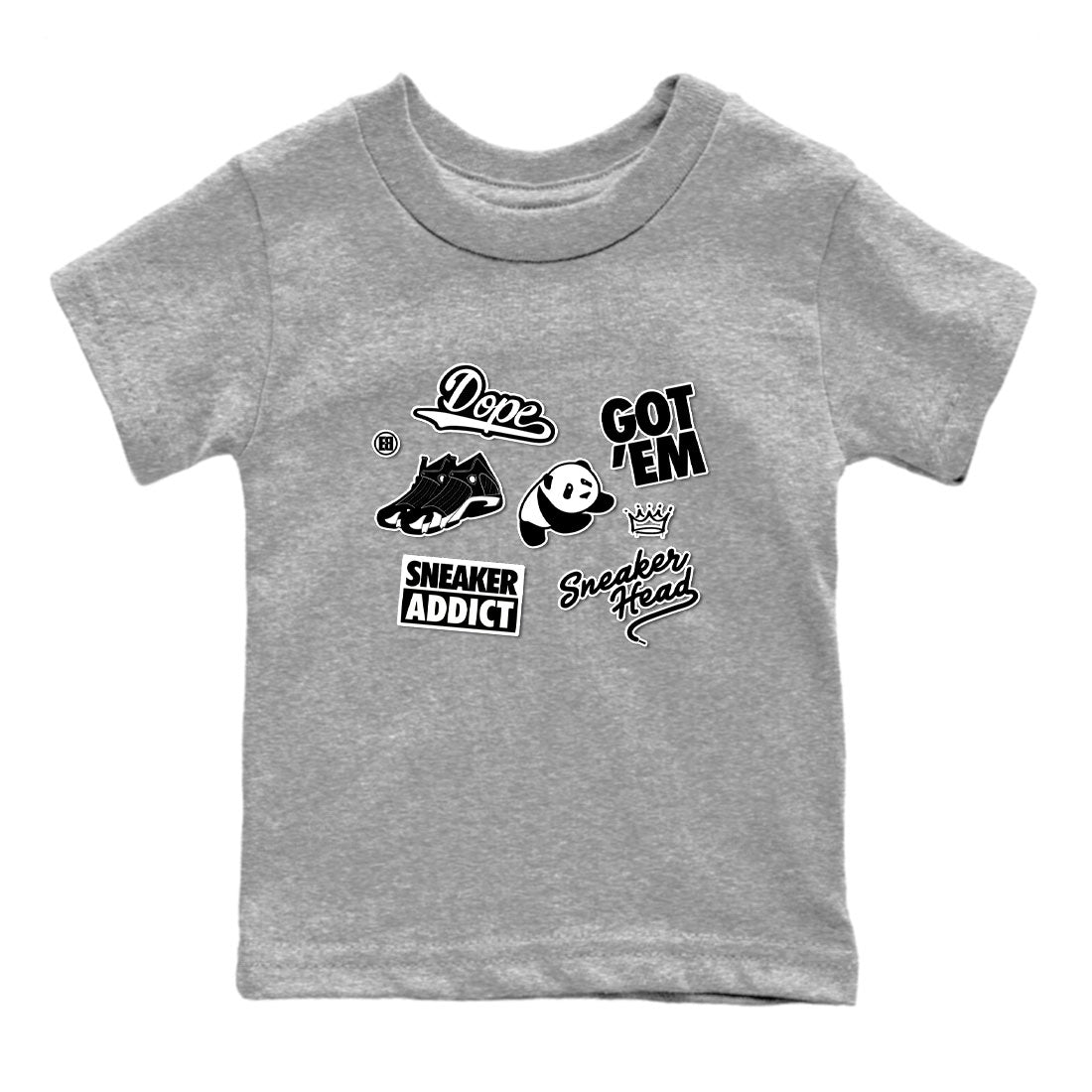 14s Panda shirt to match jordans Sneakerhead Sticker sneaker tees Air Jordan 14 Panda SNRT sneaker release tees baby toddler Heather Grey 2 cotton Shirt