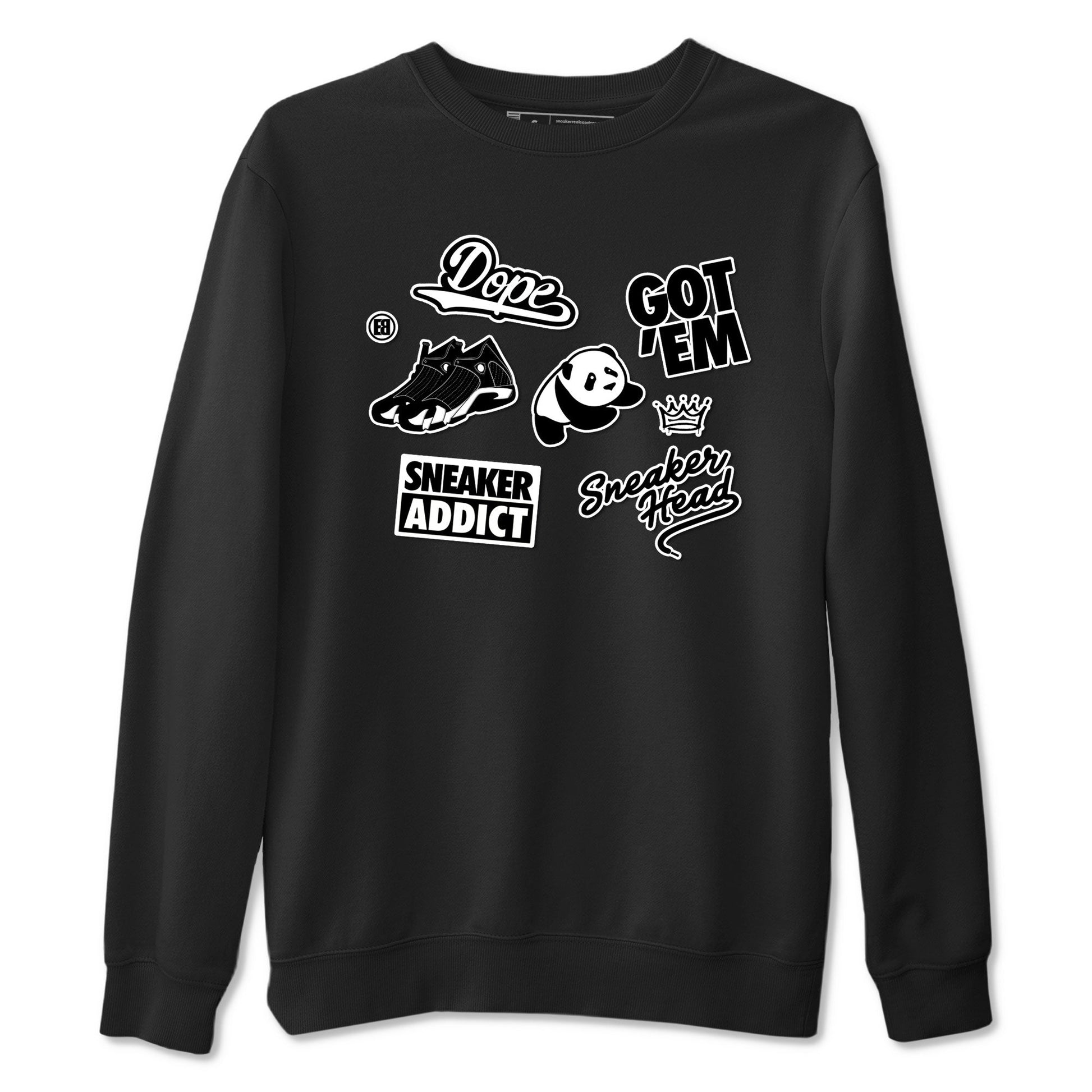 14s Panda shirt to match jordans Sneakerhead Sticker sneaker tees Air Jordan 14 Panda SNRT Sneaker Release Tees unisex cotton Black 2 crew neck shirt