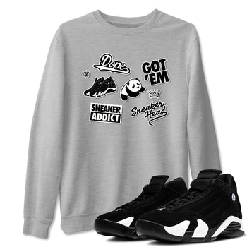 14s Panda shirt to match jordans Sneakerhead Sticker sneaker tees Air Jordan 14 Panda SNRT Sneaker Release Tees unisex cotton Heather Grey 1 crew neck shirt