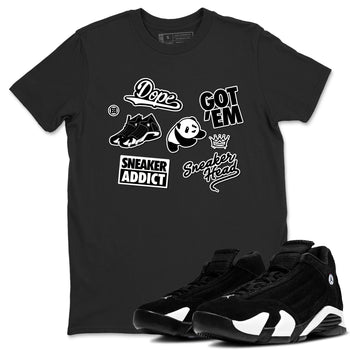 14s Panda shirt to match jordans Sneakerhead Sticker sneaker tees Air Jordan 14 Panda SNRT Sneaker Release Tees unisex cotton Black 1 crew neck shirt