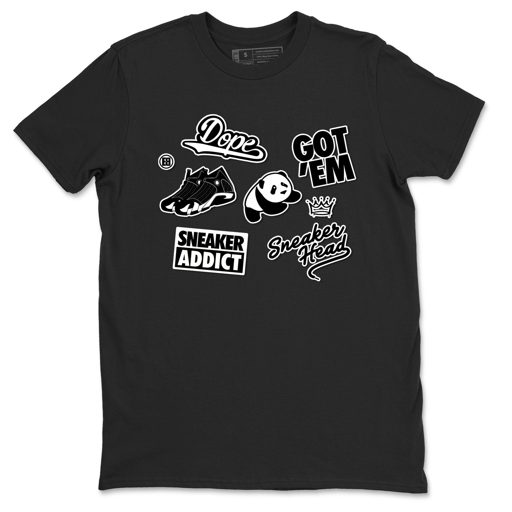 14s Panda shirt to match jordans Sneakerhead Sticker sneaker tees Air Jordan 14 Panda SNRT Sneaker Release Tees unisex cotton Black 2 crew neck shirt