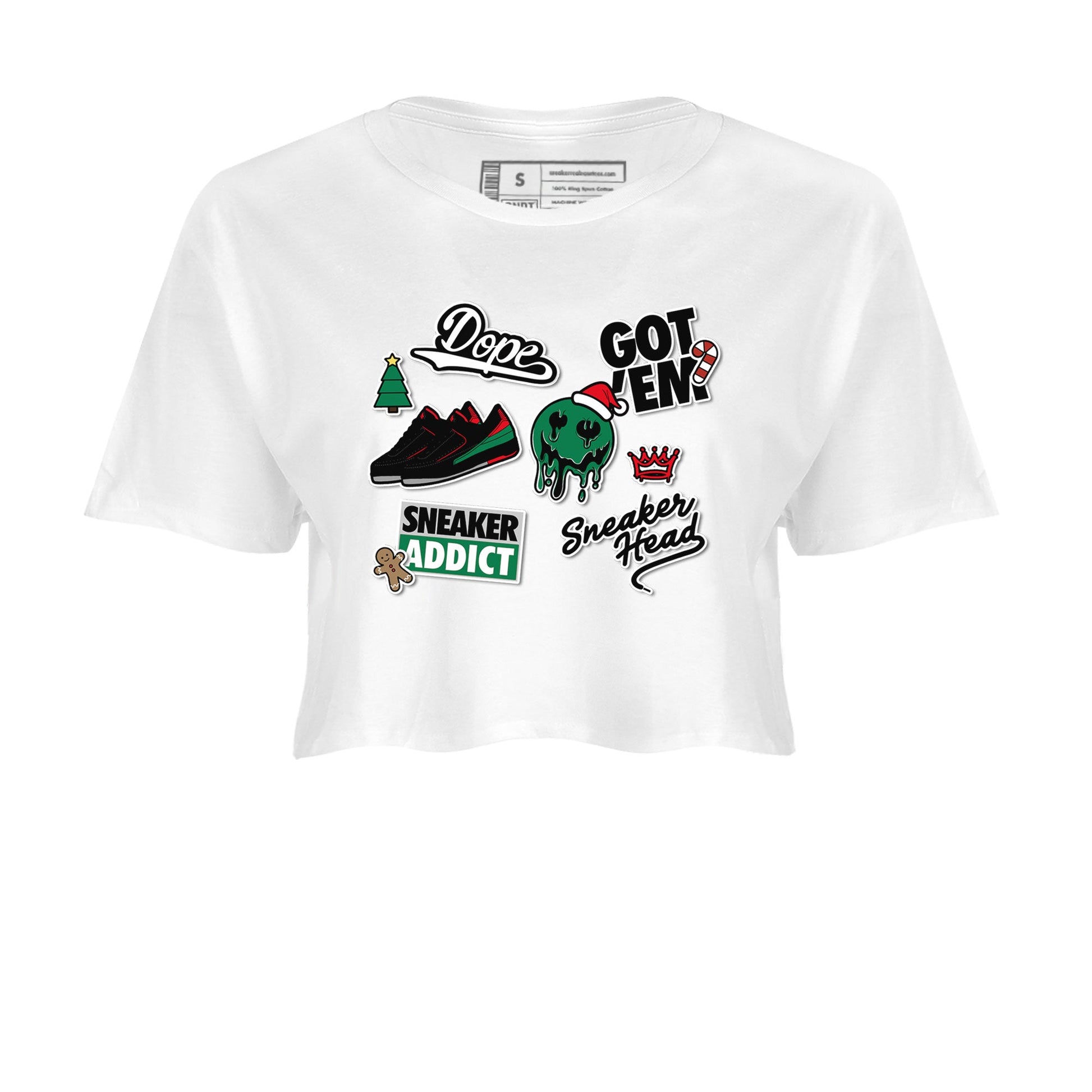 Air Jordan 2 Low Christmas shirt to match jordans Speicla Holiday Christmas Shirts Sneakerhead Sticker sneaker tees Air Jordan 2 Christmas SNRT Sneaker Tees Sneaker Matching Shirt White 2 Crop T-Shirt