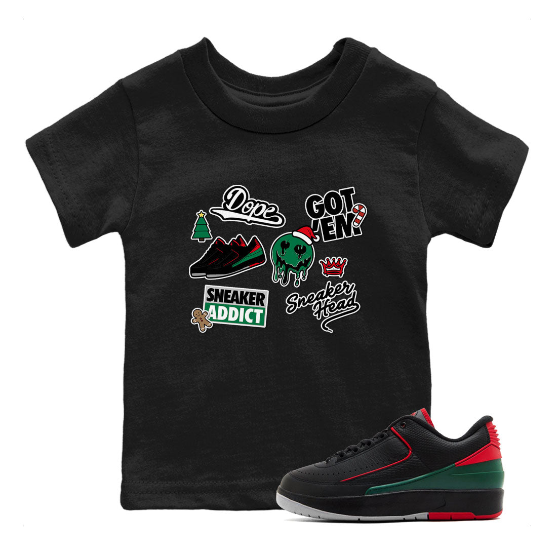 Air Jordan 2 Low Christmas shirt to match jordans Speicla Holiday Christmas Shirts Sneakerhead Sticker sneaker tees Air Jordan 2 Christmas SNRT Sneaker Tees Sneaker Matching Shirt Baby Toddler Black 1 T-Shirt