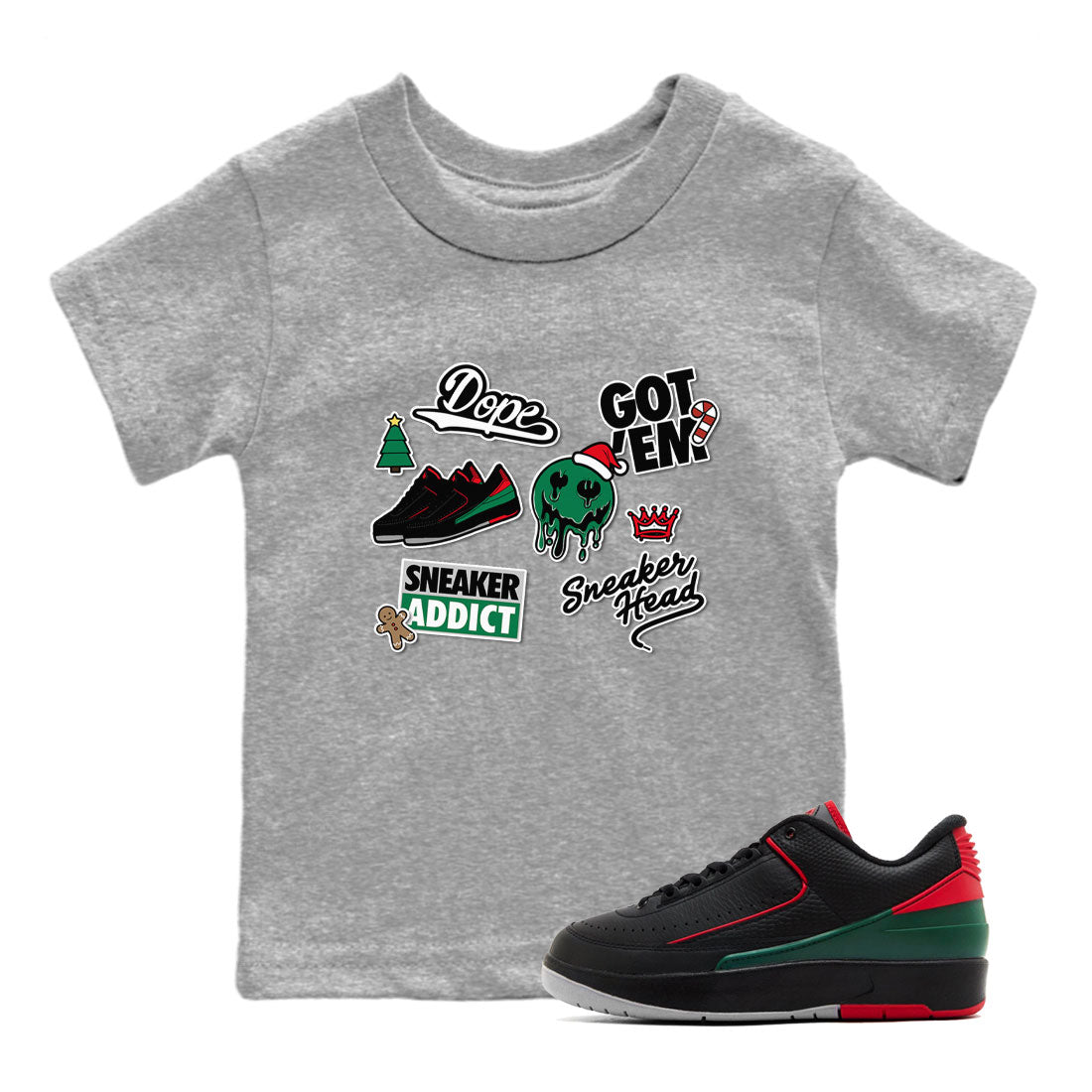 Air Jordan 2 Low Christmas shirt to match jordans Speicla Holiday Christmas Shirts Sneakerhead Sticker sneaker tees Air Jordan 2 Christmas SNRT Sneaker Tees Sneaker Matching Shirt Baby Toddler Heather Grey 1 T-Shirt