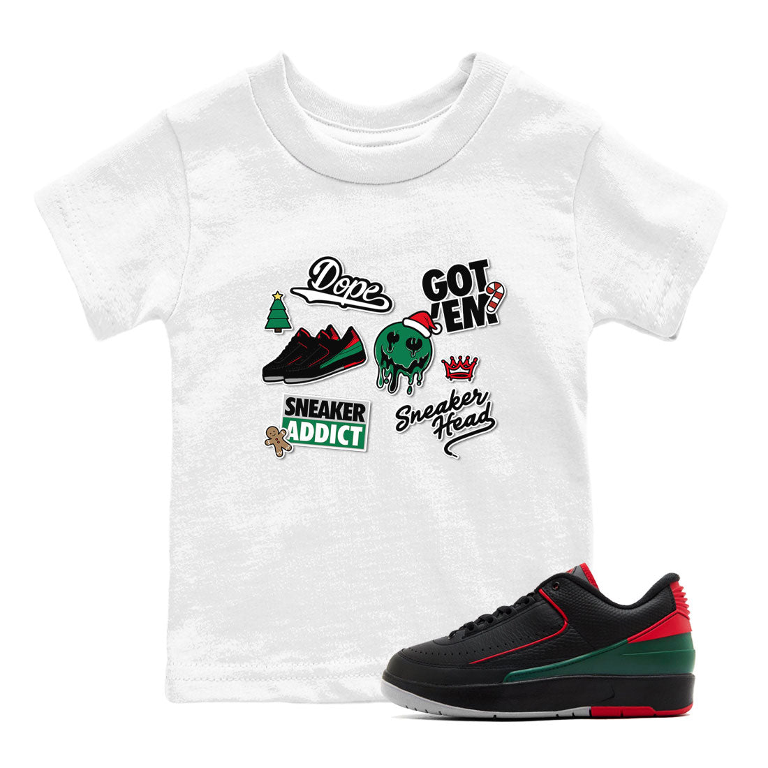Air Jordan 2 Low Christmas shirt to match jordans Speicla Holiday Christmas Shirts Sneakerhead Sticker sneaker tees Air Jordan 2 Christmas SNRT Sneaker Tees Sneaker Matching Shirt Baby Toddler White 1 T-Shirt