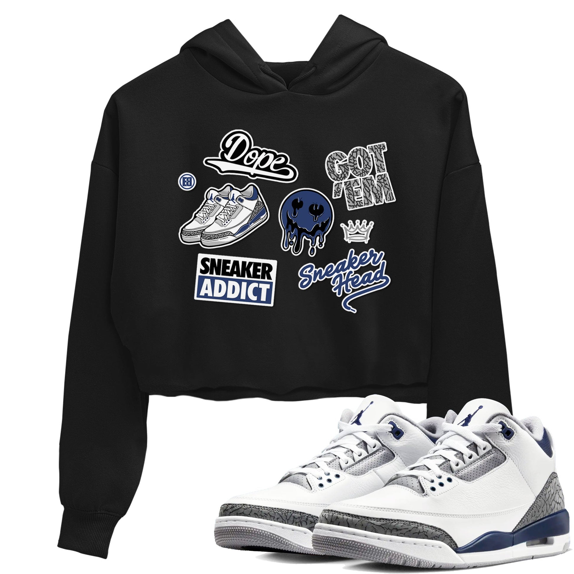 3s Midnight Navy shirt to match jordans Sneakerhead Sticker sneaker match tee Air Jordan 3 Midnight Navy SNRT Sneaker Tees Black 1 women's crop tee