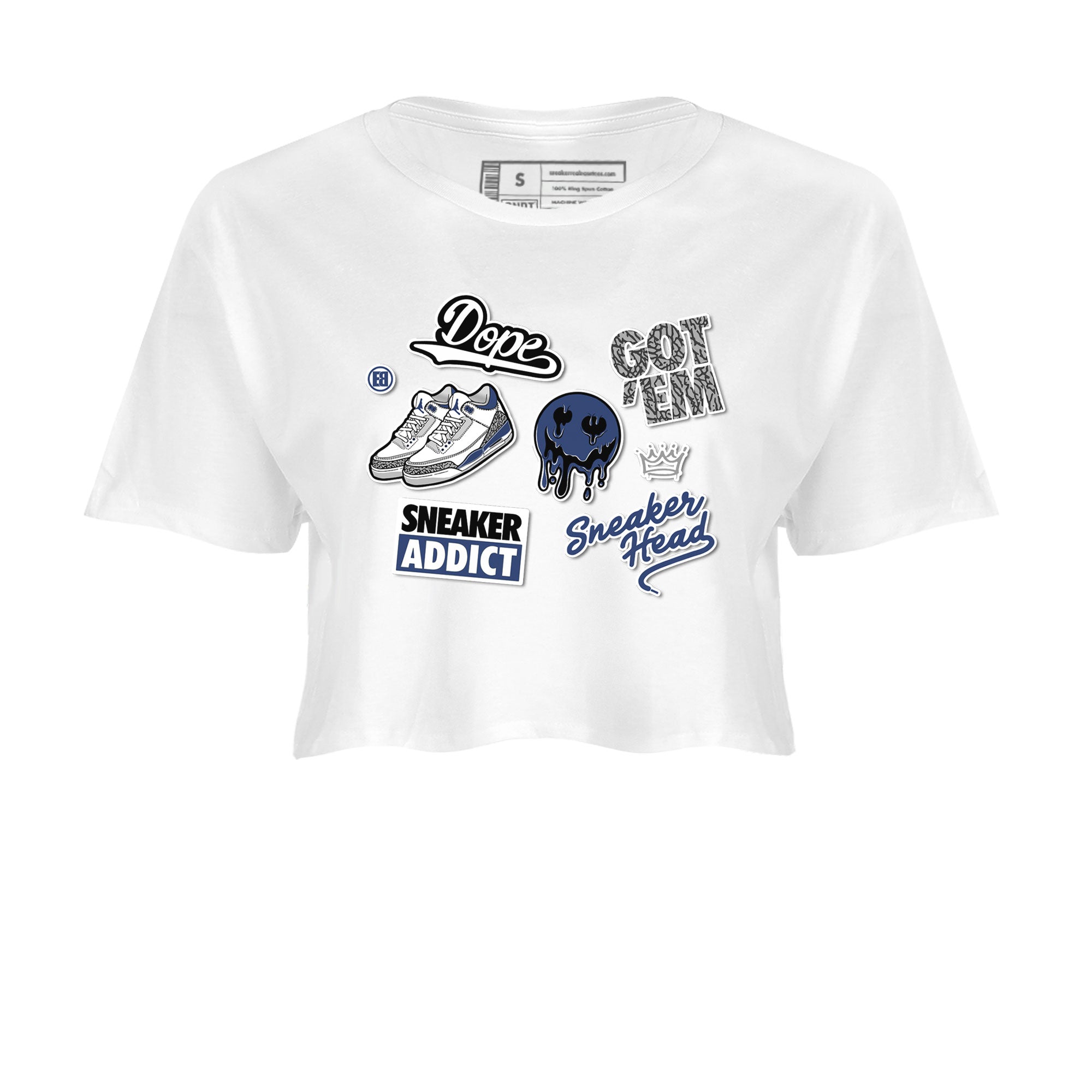 3s Midnight Navy shirt to match jordans Sneakerhead Sticker sneaker match tee Air Jordan 3 Midnight Navy SNRT Sneaker Tees White 2 women's crop tee