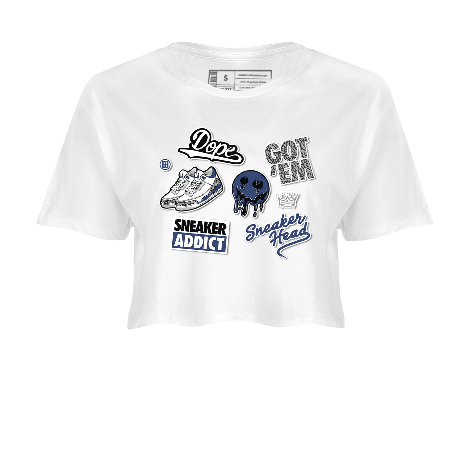 3s Midnight Navy shirt to match jordans Sneakerhead Sticker sneaker match tee Air Jordan 3 Midnight Navy SNRT Sneaker Tees White 2 women's crop tee