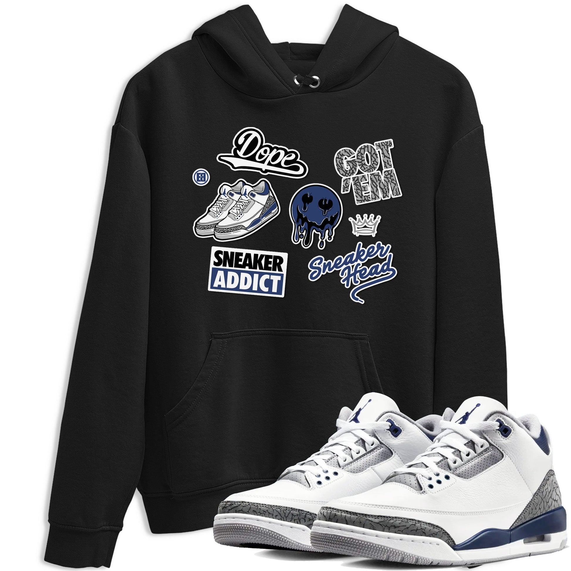3s Midnight Navy shirt to match jordans Sneakerhead Sticker sneaker match tee Air Jordan 3 Midnight Navy SNRT Sneaker Tees unisex cotton Black 1 crew neck shirt