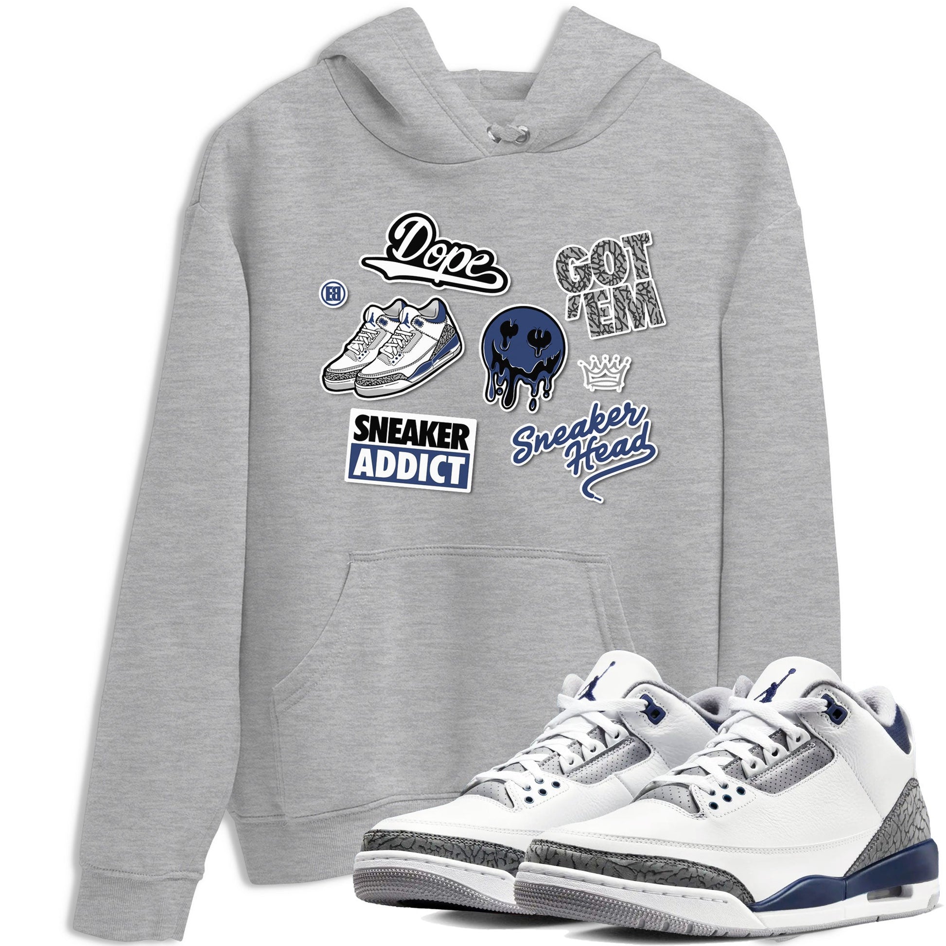 3s Midnight Navy shirt to match jordans Sneakerhead Sticker sneaker match tee Air Jordan 3 Midnight Navy SNRT Sneaker Tees unisex cotton Heather Grey 1 crew neck shirt