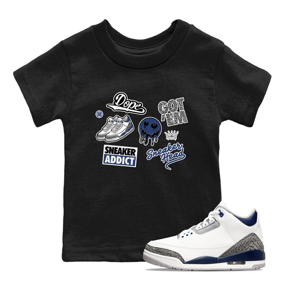 3s Midnight Navy shirt to match jordans Sneakerhead Sticker sneaker match tee Air Jordan 3 Midnight Navy SNRT Sneaker Tees baby toddler Black 1 cotton Shirt