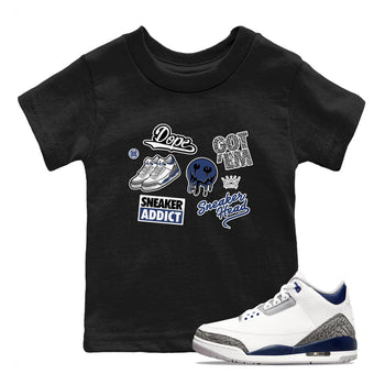 3s Midnight Navy shirt to match jordans Sneakerhead Sticker sneaker match tee Air Jordan 3 Midnight Navy SNRT Sneaker Tees baby toddler Black 1 cotton Shirt