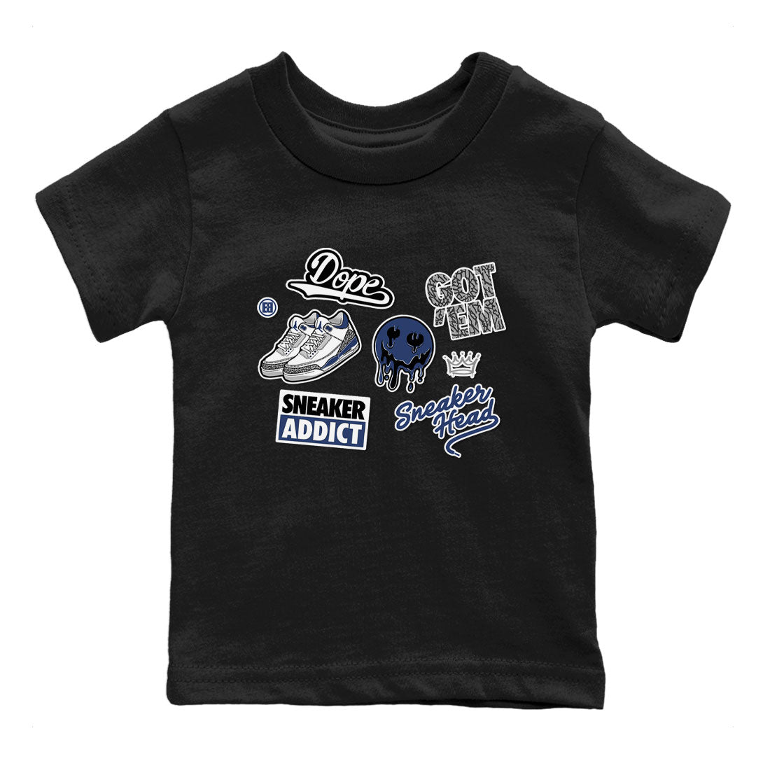 3s Midnight Navy shirt to match jordans Sneakerhead Sticker sneaker match tee Air Jordan 3 Midnight Navy SNRT Sneaker Tees baby toddler Black 2 cotton Shirt