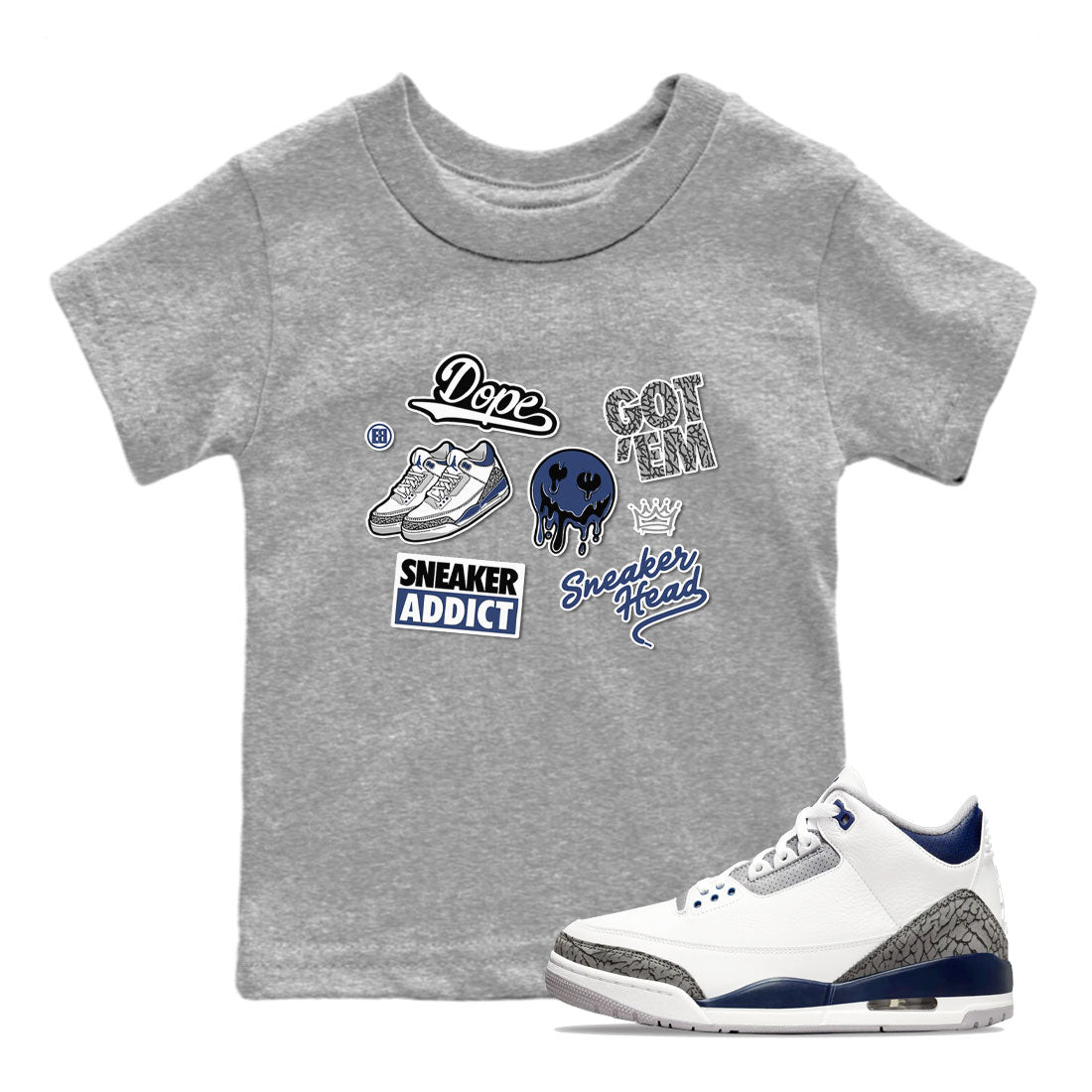 3s Midnight Navy shirt to match jordans Sneakerhead Sticker sneaker match tee Air Jordan 3 Midnight Navy SNRT Sneaker Tees baby toddler Heather Grey 1 cotton Shirt