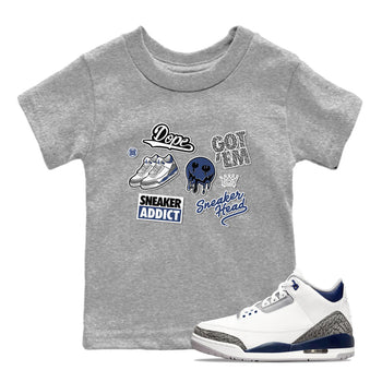 3s Midnight Navy shirt to match jordans Sneakerhead Sticker sneaker match tee Air Jordan 3 Midnight Navy SNRT Sneaker Tees baby toddler Heather Grey 1 cotton Shirt