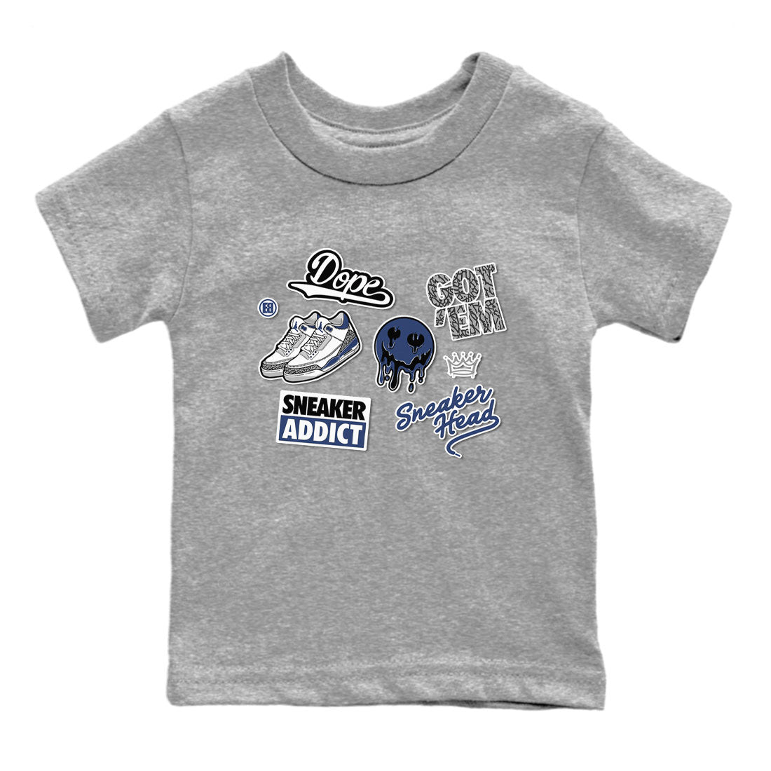 3s Midnight Navy shirt to match jordans Sneakerhead Sticker sneaker match tee Air Jordan 3 Midnight Navy SNRT Sneaker Tees baby toddler Heather Grey 2 cotton Shirt