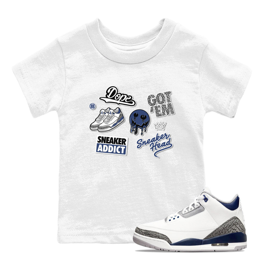 3s Midnight Navy shirt to match jordans Sneakerhead Sticker sneaker match tee Air Jordan 3 Midnight Navy SNRT Sneaker Tees baby toddler White 1 cotton Shirt