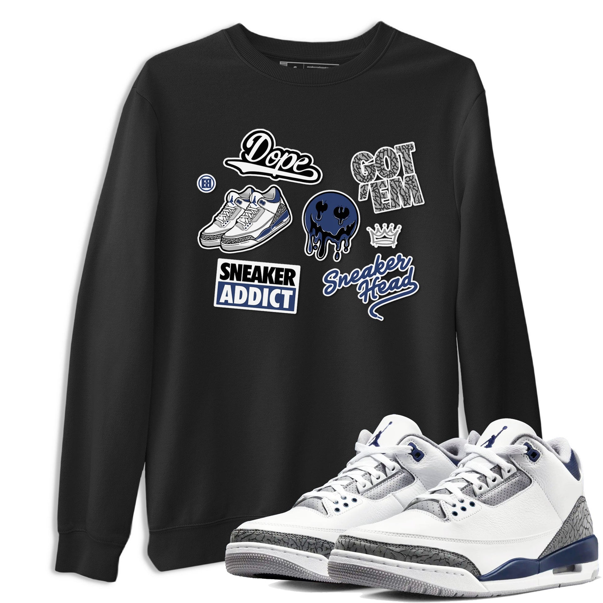3s Midnight Navy shirt to match jordans Sneakerhead Sticker sneaker match tee Air Jordan 3 Midnight Navy SNRT Sneaker Tees unisex cotton Black 1 crew neck shirt