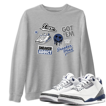 3s Midnight Navy shirt to match jordans Sneakerhead Sticker sneaker match tee Air Jordan 3 Midnight Navy SNRT Sneaker Tees unisex cotton Heather Grey 1 crew neck shirt