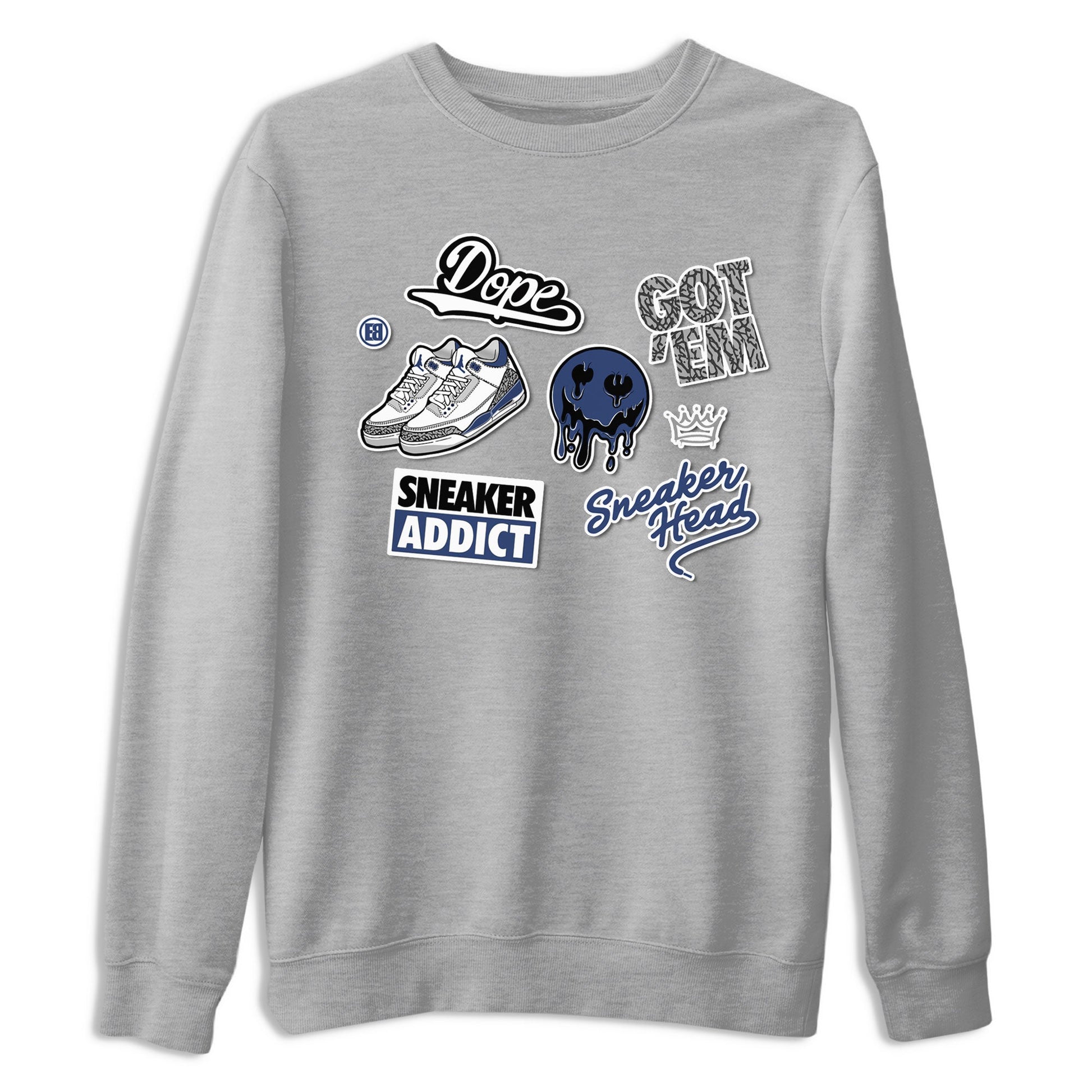 3s Midnight Navy shirt to match jordans Sneakerhead Sticker sneaker match tee Air Jordan 3 Midnight Navy SNRT Sneaker Tees unisex cotton Heather Grey 2 crew neck shirt
