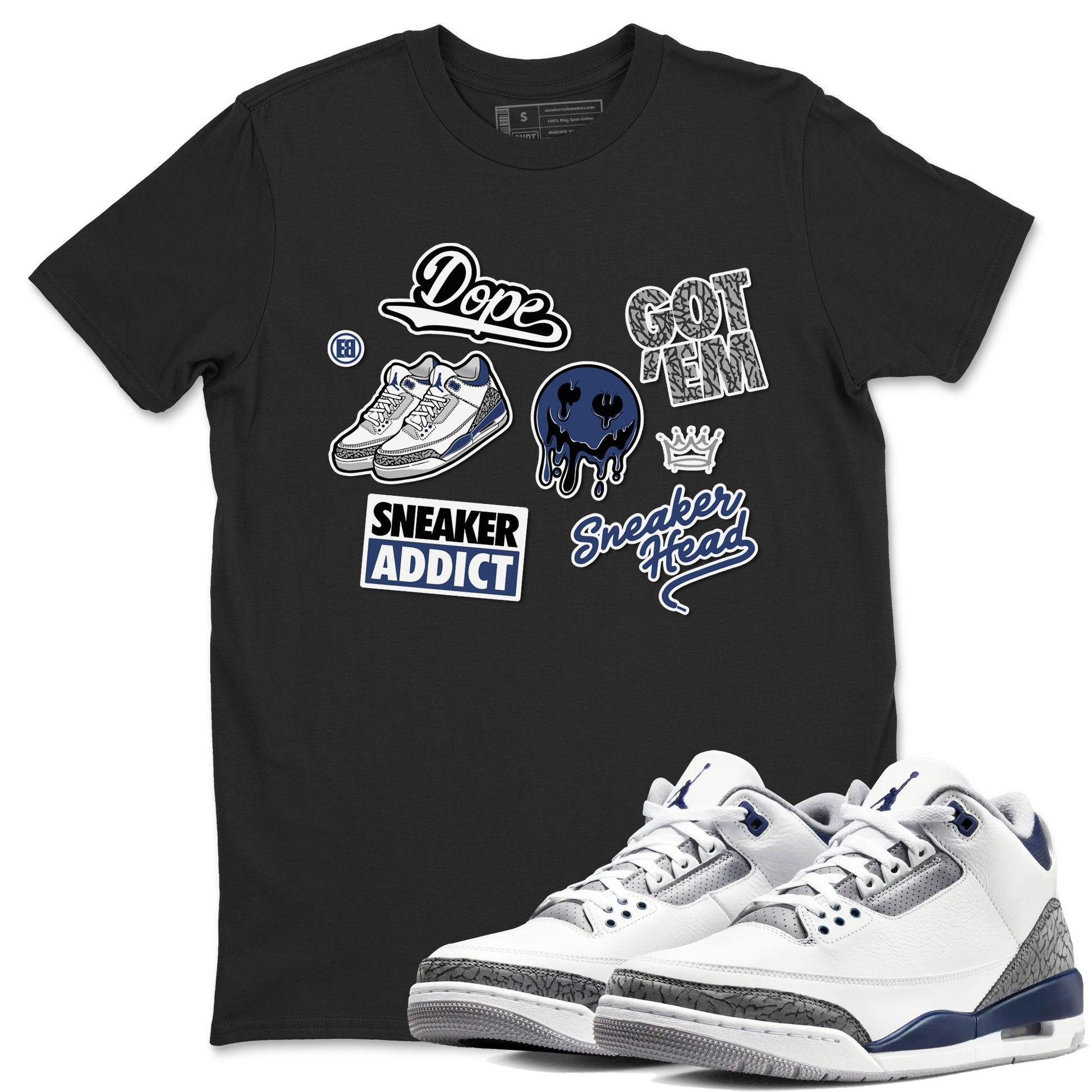 3s Midnight Navy shirt to match jordans Sneakerhead Sticker sneaker match tee Air Jordan 3 Midnight Navy SNRT Sneaker Tees unisex cotton Black 1 crew neck shirt