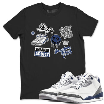 3s Midnight Navy shirt to match jordans Sneakerhead Sticker sneaker match tee Air Jordan 3 Midnight Navy SNRT Sneaker Tees unisex cotton Black 1 crew neck shirt