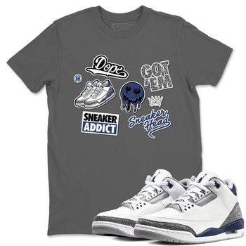 3s Midnight Navy shirt to match jordans Sneakerhead Sticker sneaker match tee Air Jordan 3 Midnight Navy SNRT Sneaker Tees unisex cotton Cool Grey 1 crew neck shirt