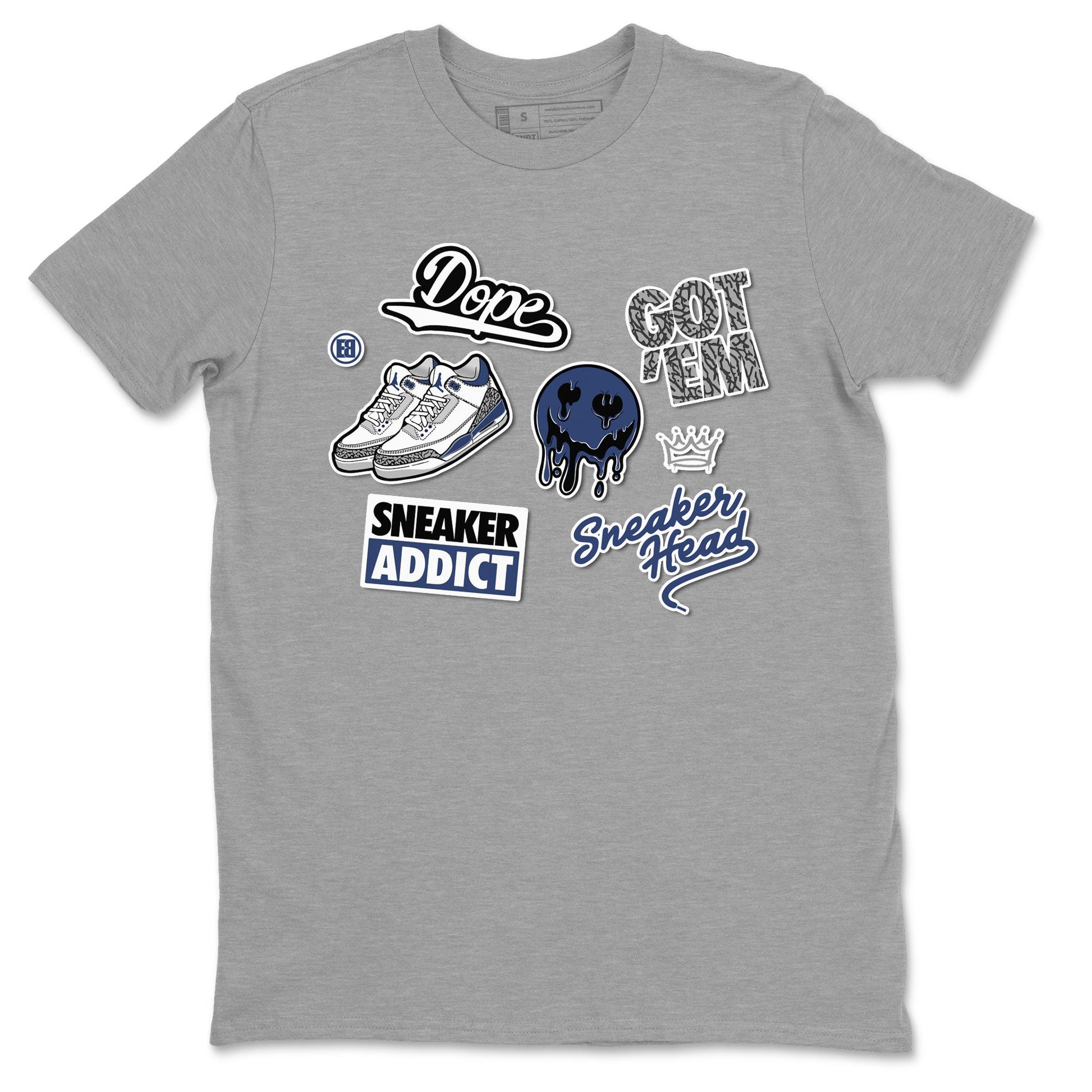 3s Midnight Navy shirt to match jordans Sneakerhead Sticker sneaker match tee Air Jordan 3 Midnight Navy SNRT Sneaker Tees unisex cotton Heather Grey 2 crew neck shirt