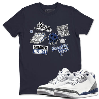 3s Midnight Navy shirt to match jordans Sneakerhead Sticker sneaker match tee Air Jordan 3 Midnight Navy SNRT Sneaker Tees unisex cotton Navy 1 crew neck shirt