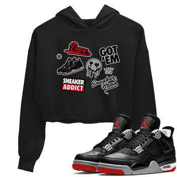 AJ4 Retro Bred Reimagined shirt to match jordans Sneakerhead Sticker sneaker tees Air Jordan 4 Retro Bred Reimagined SNRT sneaker release Tees Black 1 crop length shirt