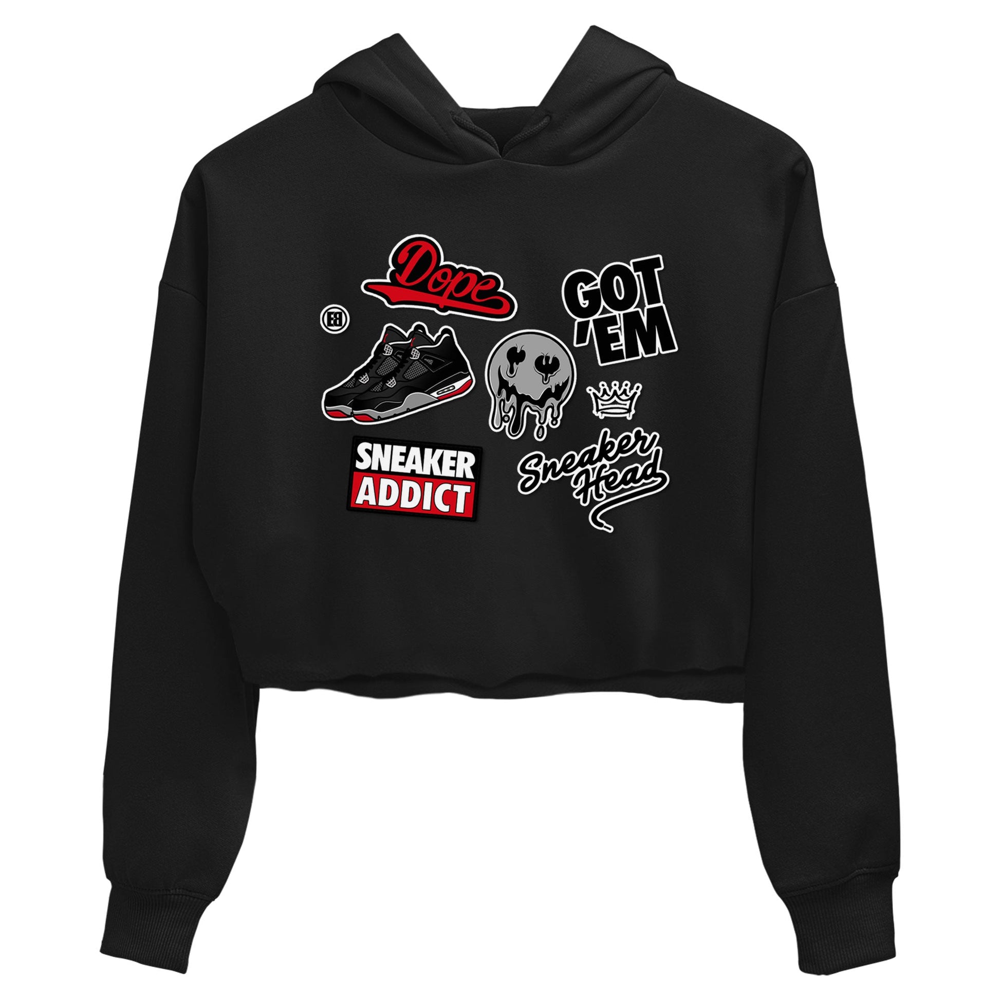 AJ4 Retro Bred Reimagined shirt to match jordans Sneakerhead Sticker sneaker tees Air Jordan 4 Retro Bred Reimagined SNRT sneaker release Tees Black 2 crop length shirt