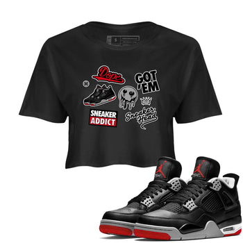 AJ4 Retro Bred Reimagined shirt to match jordans Sneakerhead Sticker sneaker tees Air Jordan 4 Retro Bred Reimagined SNRT sneaker release Tees Black 1 crop length shirt