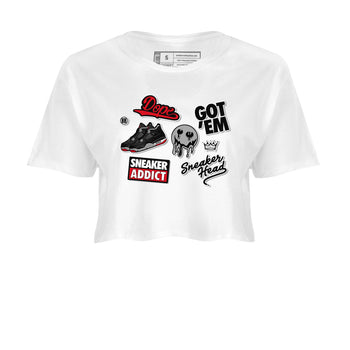 AJ4 Retro Bred Reimagined shirt to match jordans Sneakerhead Sticker sneaker tees Air Jordan 4 Retro Bred Reimagined SNRT sneaker release Tees White 2 crop length shirt
