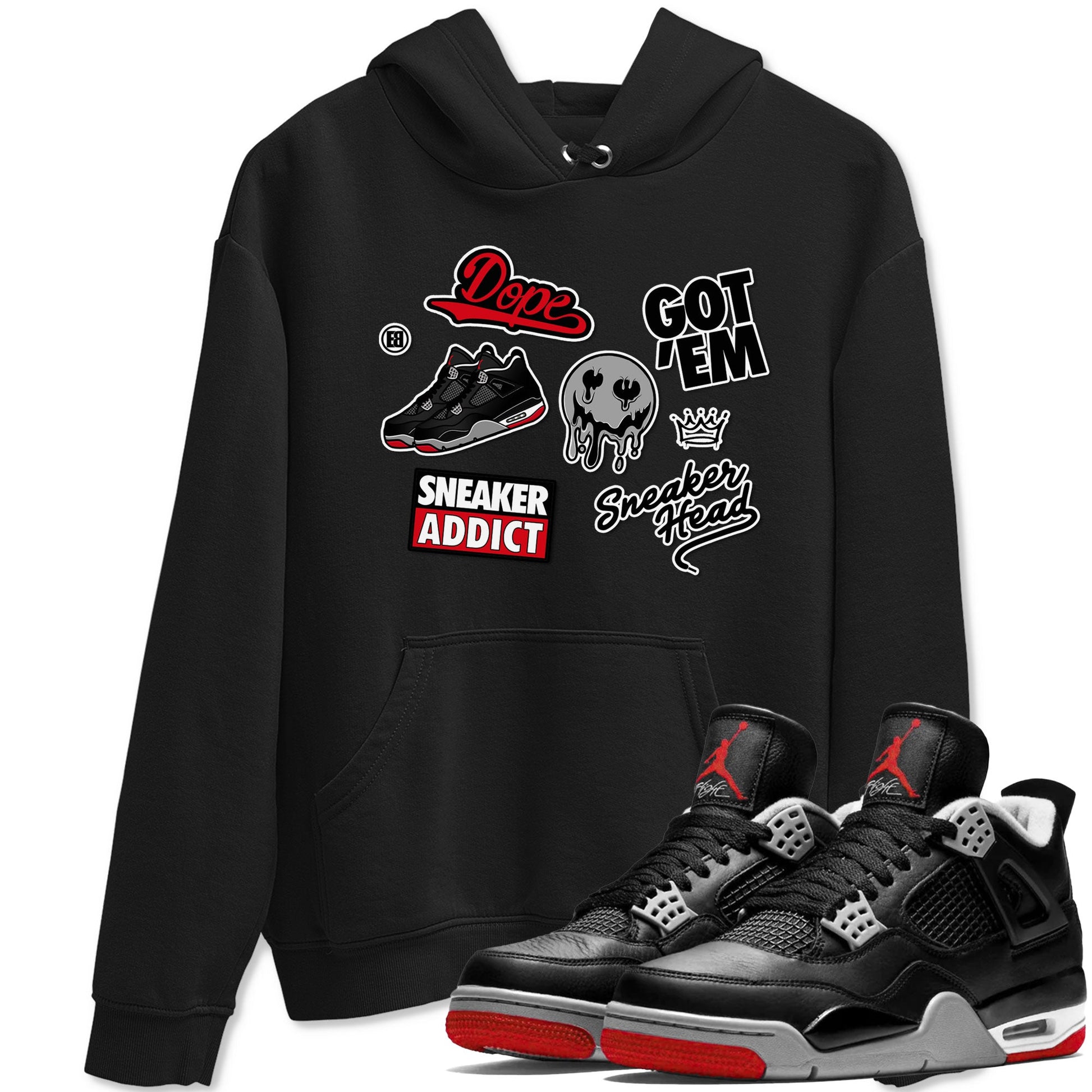 AJ4 Retro Bred Reimagined shirt to match jordans Sneakerhead Sticker sneaker tees Air Jordan 4 Retro Bred Reimagined SNRT sneaker release Tees unisex cotton Black 1 crew neck shirt