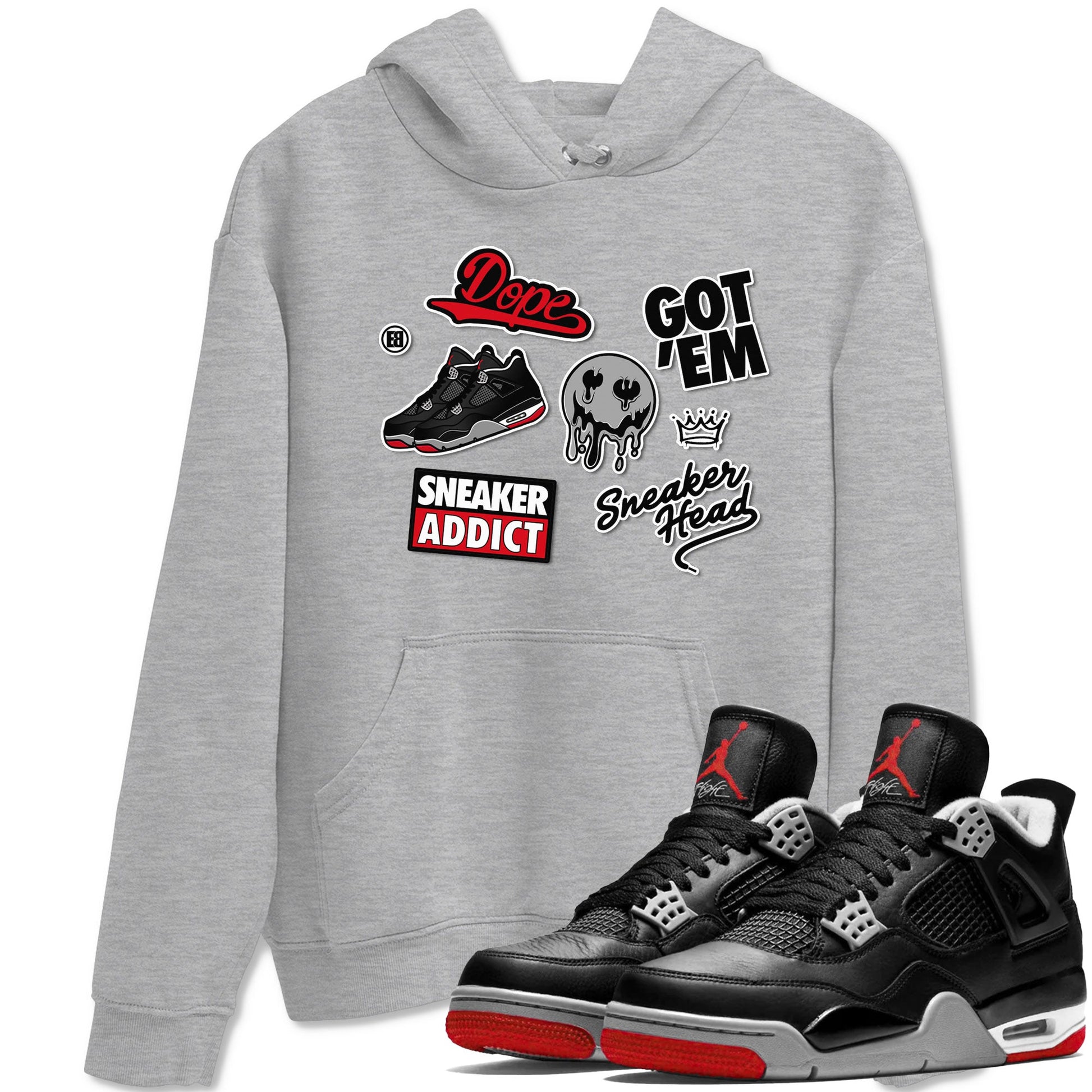 AJ4 Retro Bred Reimagined shirt to match jordans Sneakerhead Sticker sneaker tees Air Jordan 4 Retro Bred Reimagined SNRT sneaker release Tees unisex cotton Heather Grey 1 crew neck shirt