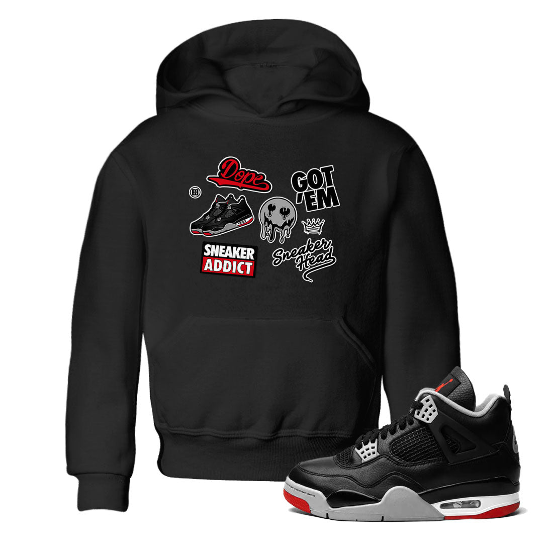 AJ4 Retro Bred Reimagined shirt to match jordans Sneakerhead Sticker sneaker tees Air Jordan 4 Retro Bred Reimagined SNRT sneaker release tees baby toddler Black 1 cotton Shirt