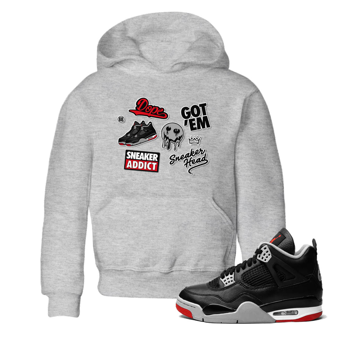 AJ4 Retro Bred Reimagined shirt to match jordans Sneakerhead Sticker sneaker tees Air Jordan 4 Retro Bred Reimagined SNRT sneaker release tees baby toddler Heather Grey 1 cotton Shirt