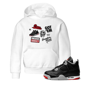 AJ4 Retro Bred Reimagined shirt to match jordans Sneakerhead Sticker sneaker tees Air Jordan 4 Retro Bred Reimagined SNRT sneaker release tees baby toddler White 1 cotton Shirt