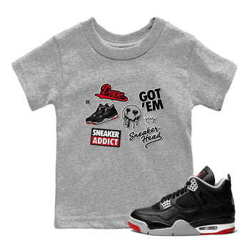 AJ4 Retro Bred Reimagined shirt to match jordans Sneakerhead Sticker sneaker tees Air Jordan 4 Retro Bred Reimagined SNRT sneaker release tees baby toddler Heather Grey 1 cotton Shirt