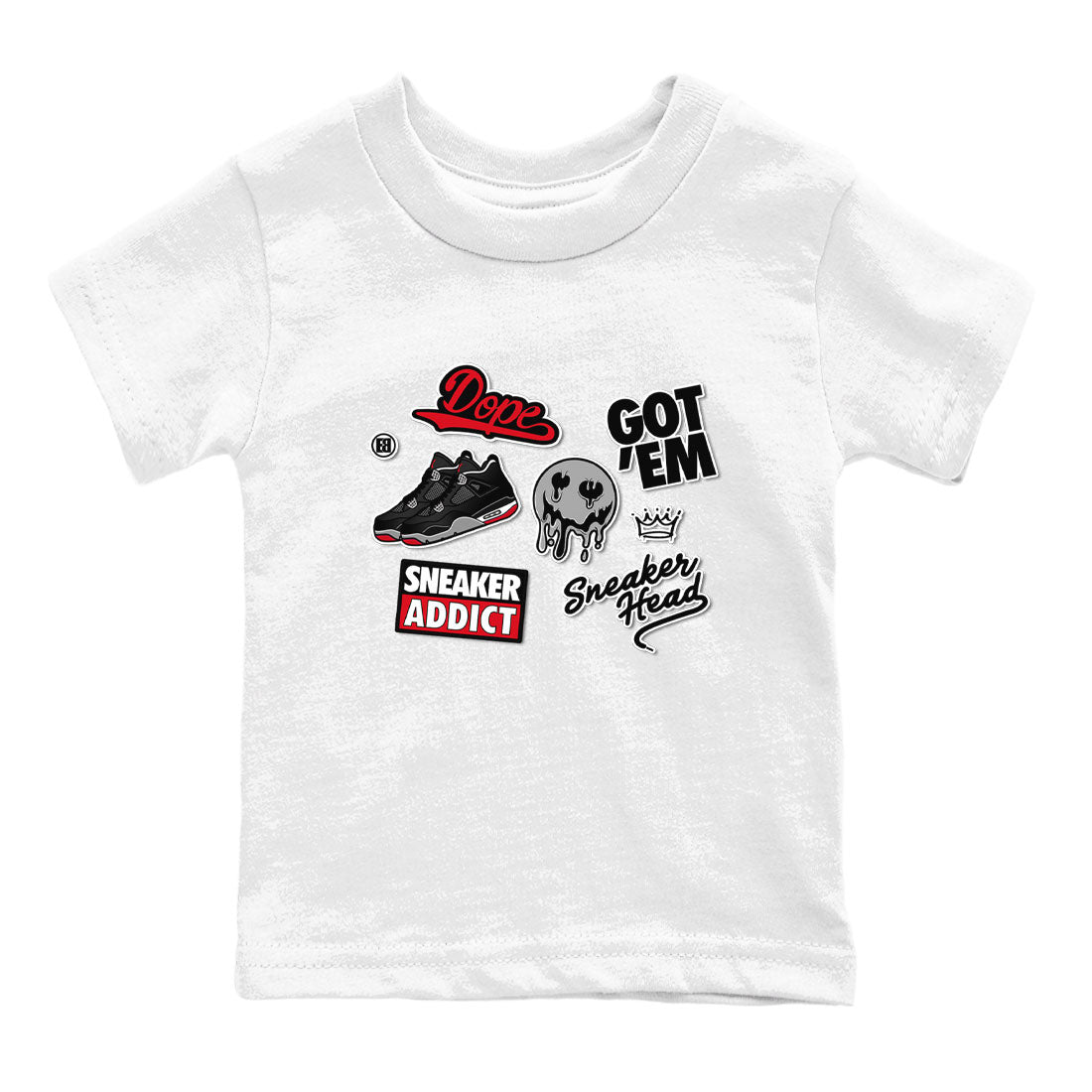 AJ4 Retro Bred Reimagined shirt to match jordans Sneakerhead Sticker sneaker tees Air Jordan 4 Retro Bred Reimagined SNRT sneaker release tees baby toddler White 2 cotton Shirt