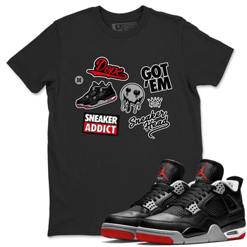 AJ4 Retro Bred Reimagined shirt to match jordans Sneakerhead Sticker sneaker tees Air Jordan 4 Retro Bred Reimagined SNRT sneaker release Tees unisex cotton Black 1 crew neck shirt