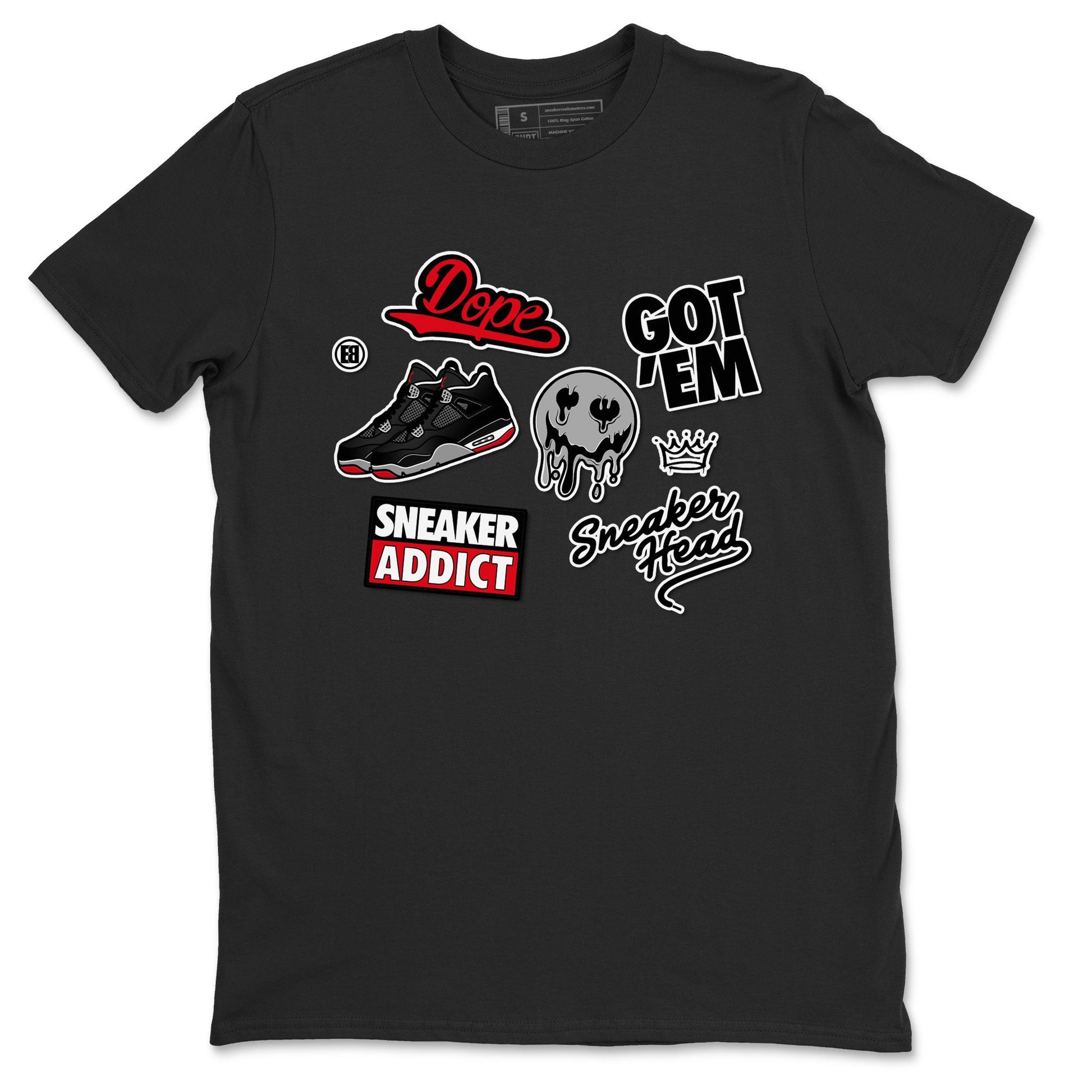 AJ4 Retro Bred Reimagined shirt to match jordans Sneakerhead Sticker sneaker tees Air Jordan 4 Retro Bred Reimagined SNRT sneaker release Tees unisex cotton Black 2 crew neck shirt
