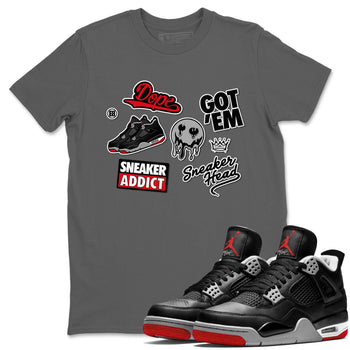 AJ4 Retro Bred Reimagined shirt to match jordans Sneakerhead Sticker sneaker tees Air Jordan 4 Retro Bred Reimagined SNRT sneaker release Tees unisex cotton Cool Grey 1 crew neck shirt