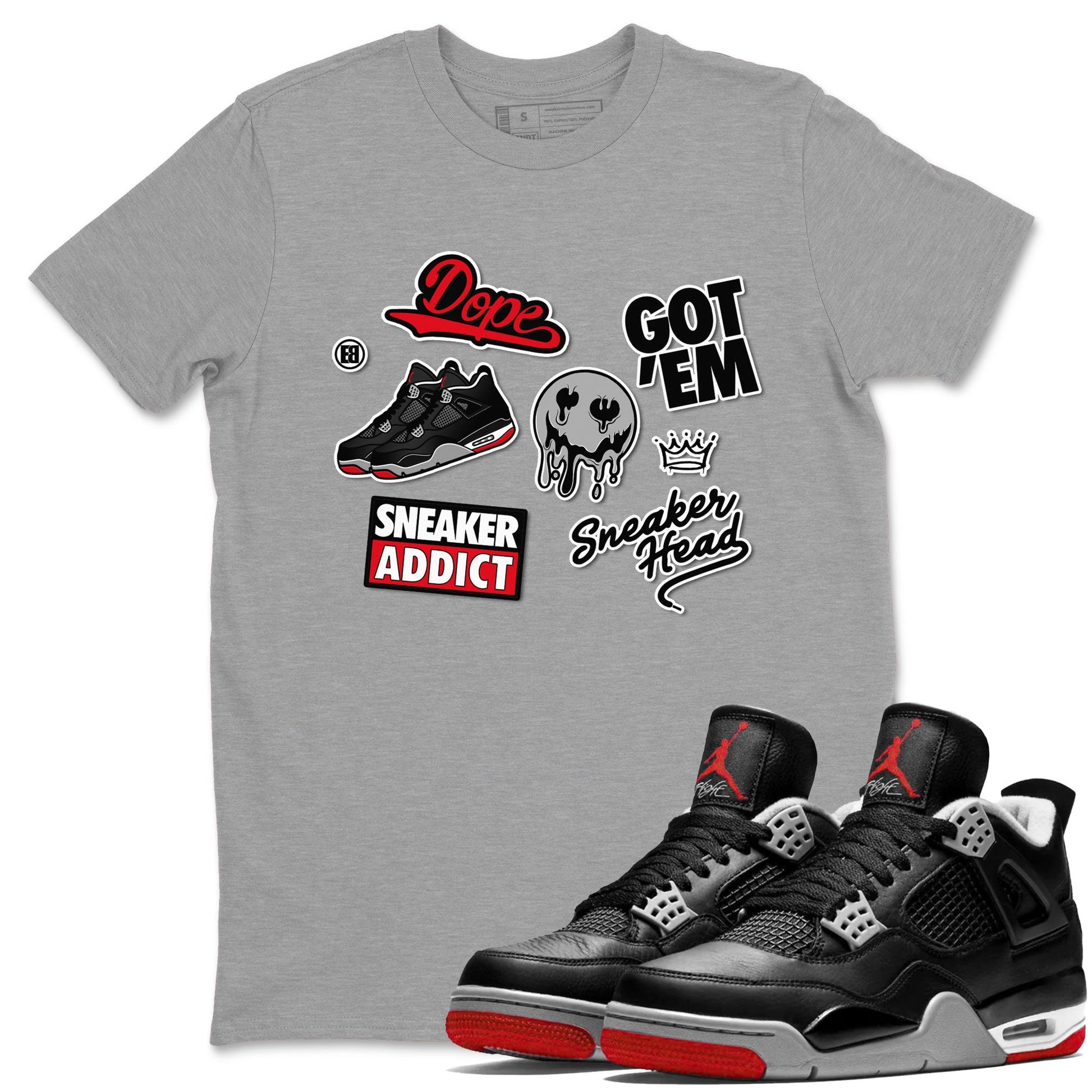 AJ4 Retro Bred Reimagined shirt to match jordans Sneakerhead Sticker sneaker tees Air Jordan 4 Retro Bred Reimagined SNRT sneaker release Tees unisex cotton Heather Grey 1 crew neck shirt
